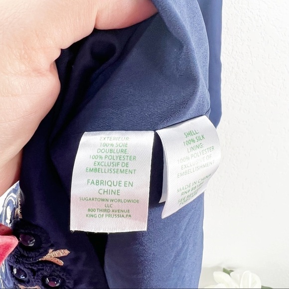 Lilly Pulitzer Bryce Silk Dress True Navy Embroidered Silk Cold Shoulder XS - Picture 6 of 8